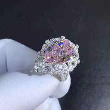 Load image into Gallery viewer, 10 Carat Pink Pear Cut Filigree Halo Bead-set Cathedral Moissanite Ring