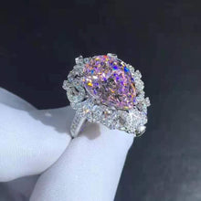 Load image into Gallery viewer, 10 Carat Pink Pear Cut Filigree Halo Bead-set Cathedral Moissanite Ring