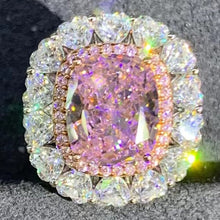 Load image into Gallery viewer, 6 Carat Pink Cushion Cut Two-tone Double Halo VVS Moissanite Ring