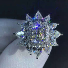 Load image into Gallery viewer, 2 Carat Pink Cushion Cut 13 Stone Double Halo Starburst Moissanite Ring