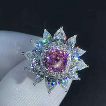 Load image into Gallery viewer, 2 Carat Cushion Cut Moissanite Ring K-M Colorless 13 Stone Double Halo Starburst