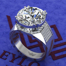 Load image into Gallery viewer, 10 Carat Round Cut Moissanite Men's Ring Pave Double Prong VVS D Colorless