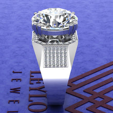 Load image into Gallery viewer, 10 Carat Round Cut Moissanite Men's Ring Pave Double Prong VVS D Colorless