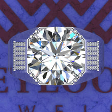 Load image into Gallery viewer, 10 Carat Round Cut Moissanite Men's Ring Pave Double Prong VVS D Colorless