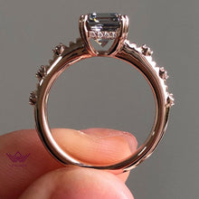 Load image into Gallery viewer, Asscher Cut Double Claw Halo Moissanite Ring Gray Color