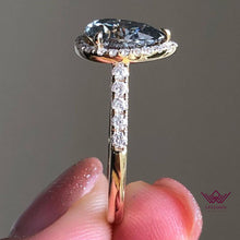 Load image into Gallery viewer, Pear Cut Halo French Pave Moissanite Ring Gray Color