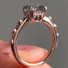 Load image into Gallery viewer, Asscher Cut Double Claw Halo Moissanite Ring Gray Color