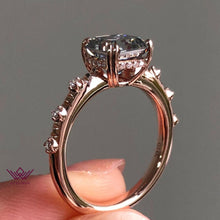 Load image into Gallery viewer, Asscher Cut Double Claw Halo Moissanite Ring Gray Color