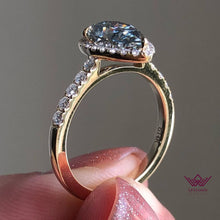 Load image into Gallery viewer, Pear Cut Halo French Pave Moissanite Ring Gray Color