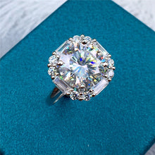Load image into Gallery viewer, 4 Carat Round Moissanite Ring Octagon Halo Vintage Plain Shank Certified VVS D Color