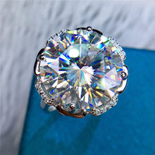 Load image into Gallery viewer, 13 Carat Round Cut Moissanite Ring Rose Halo Straight Shank Certified VVS D Color