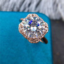 Load image into Gallery viewer, 4 Carat Round Cut Moissanite Ring Octagon Halo Plain Shank Certified VVS D Color