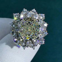 Load image into Gallery viewer, 6 Carat Cushion Cut Moissanite Ring Double Floating Halo Starburst G-H Colorless