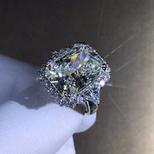 Load image into Gallery viewer, 10 Carat Radiant Cut Moissanite Ring Three-stone Halo G-H Color VVS