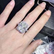 Load image into Gallery viewer, 10 Carat Radiant Cut Moissanite Ring Three-stone Halo G-H Color VVS