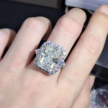 Load image into Gallery viewer, 10 Carat Radiant Cut Moissanite Ring Three-stone Halo G-H Color VVS