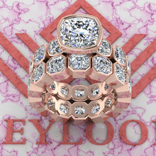 Load image into Gallery viewer, 12 CTW Square Cushion Cut Two-Piece Bridal D Color Bezel Moissanite Set