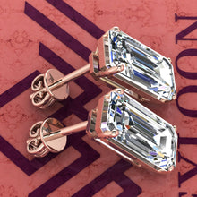 Load image into Gallery viewer, 8.5 CT x2 Elongated Emerald Cut Stud D Color Basket Moissanite Earrings