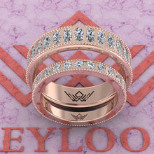 Load image into Gallery viewer, 4.6 CTW Cushion Cut Couple's Wedding Bands Flush Moissanite Set D Color