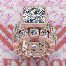 Load image into Gallery viewer, 20.85 CTW Princess Cut Two-Piece Bridal D Color Bezel Moissanite Set