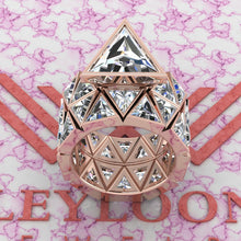 Load image into Gallery viewer, 22.5 CTW Triangle Cut Two-Piece Bridal D Color Bezel Moissanite Set