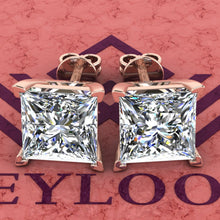 Load image into Gallery viewer, 6 CT x2 Princess Cut Stud D Color Basket Moissanite Earrings