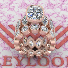 Load image into Gallery viewer, 15 CTW Medium Cushion Cut Two-Piece Bridal D Color Bezel Moissanite Set