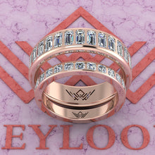 Load image into Gallery viewer, 7.6 CTW Emerald Cut Couple's Wedding Bands Flush Moissanite Set D Color