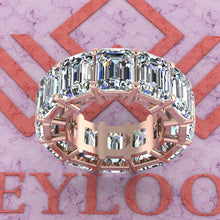 Load image into Gallery viewer, 24 CTW Medium Emerald Cut Eternity Bands D Color Basket Moissanite Ring
