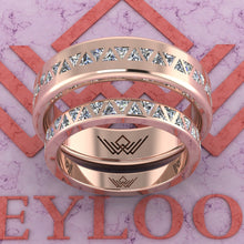 Load image into Gallery viewer, 2.5 CTW Triangle Cut Couple's Wedding Bands Flush Moissanite Set D Color