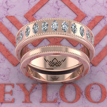 Load image into Gallery viewer, 2.5 CTW Marquise Cut Couple's Wedding Bands Flush Moissanite Set D Color
