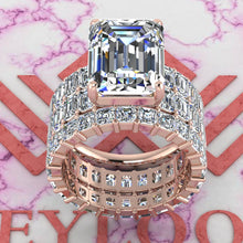 Load image into Gallery viewer, 14.7 CTW Medium Emerald Cut Three-Piece Bridal D Color Basket Moissanite Set