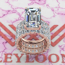 Load image into Gallery viewer, 20 CTW Elongated Emerald Cut Three-Piece Bridal D Color Basket Moissanite Set