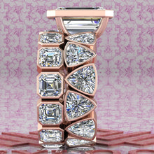 Load image into Gallery viewer, 15.5 CTW Medium Emerald Cut Two-Piece Bridal D Color Bezel Moissanite Set