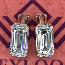 Load image into Gallery viewer, 8.5 CT x2 Elongated Emerald Cut Stud D Color Basket Moissanite Earrings