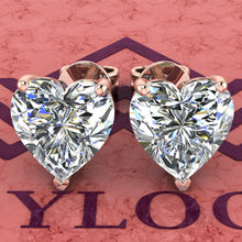 Load image into Gallery viewer, 4 CT x2 Heart Cut Stud D Color Basket Moissanite Earrings