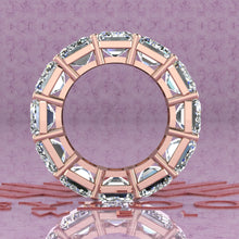 Load image into Gallery viewer, 24 CTW Medium Emerald Cut Eternity Bands D Color Basket Moissanite Ring