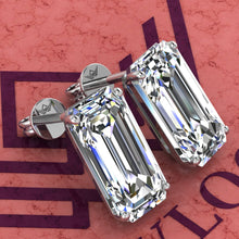 Load image into Gallery viewer, 8.5 CT x2 Elongated Emerald Cut Stud D Color Basket Moissanite Earrings