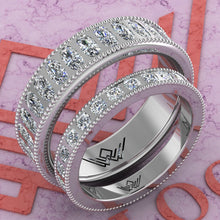 Load image into Gallery viewer, 4.6 CTW Cushion Cut Couple's Wedding Bands Flush Moissanite Set D Color