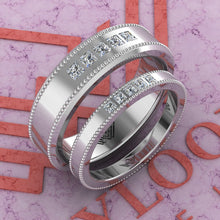 Load image into Gallery viewer, 0.6 CTW Princess Cut Couple's Wedding Bands Flush Moissanite Set D Color