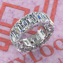 Load image into Gallery viewer, 24 CTW Medium Emerald Cut Eternity Bands D Color Basket Moissanite Ring