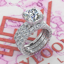 Load image into Gallery viewer, 10.2 CTW Square Cushion Cut Three-Piece Bridal D Color Basket Moissanite Set