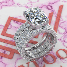 Load image into Gallery viewer, 13.7 CTW Medium Cushion Cut Three-Piece Bridal D Color Basket Moissanite Set