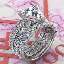 Load image into Gallery viewer, 9.6 CTW Triangle Cut Three-Piece Bridal D Color Basket Moissanite Set
