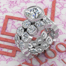 Load image into Gallery viewer, 12 CTW Square Cushion Cut Two-Piece Bridal D Color Bezel Moissanite Set