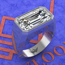 Load image into Gallery viewer, 10 CT Elongated Emerald Cut Bazel Man's Moissanite Engagement Ring D Color