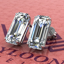 Load image into Gallery viewer, 8.5 CT x2 Elongated Emerald Cut Stud D Color Basket Moissanite Earrings