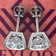 Load image into Gallery viewer, 6 CT x2 Princess Cut Stud D Color Basket Moissanite Earrings