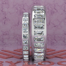 Load image into Gallery viewer, 7.6 CTW Emerald Cut Couple's Wedding Bands Flush Moissanite Set D Color