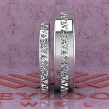 Load image into Gallery viewer, 2.5 CTW Triangle Cut Couple's Wedding Bands Flush Moissanite Set D Color